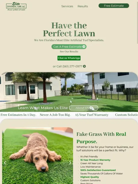 Elite Synthetic Turf website built by Velly