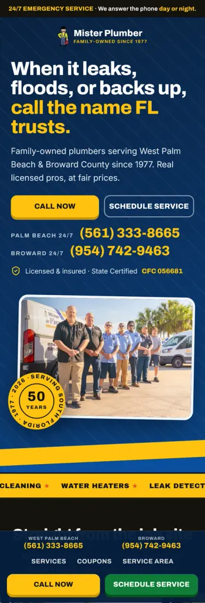Mister Plumber website after the redesign